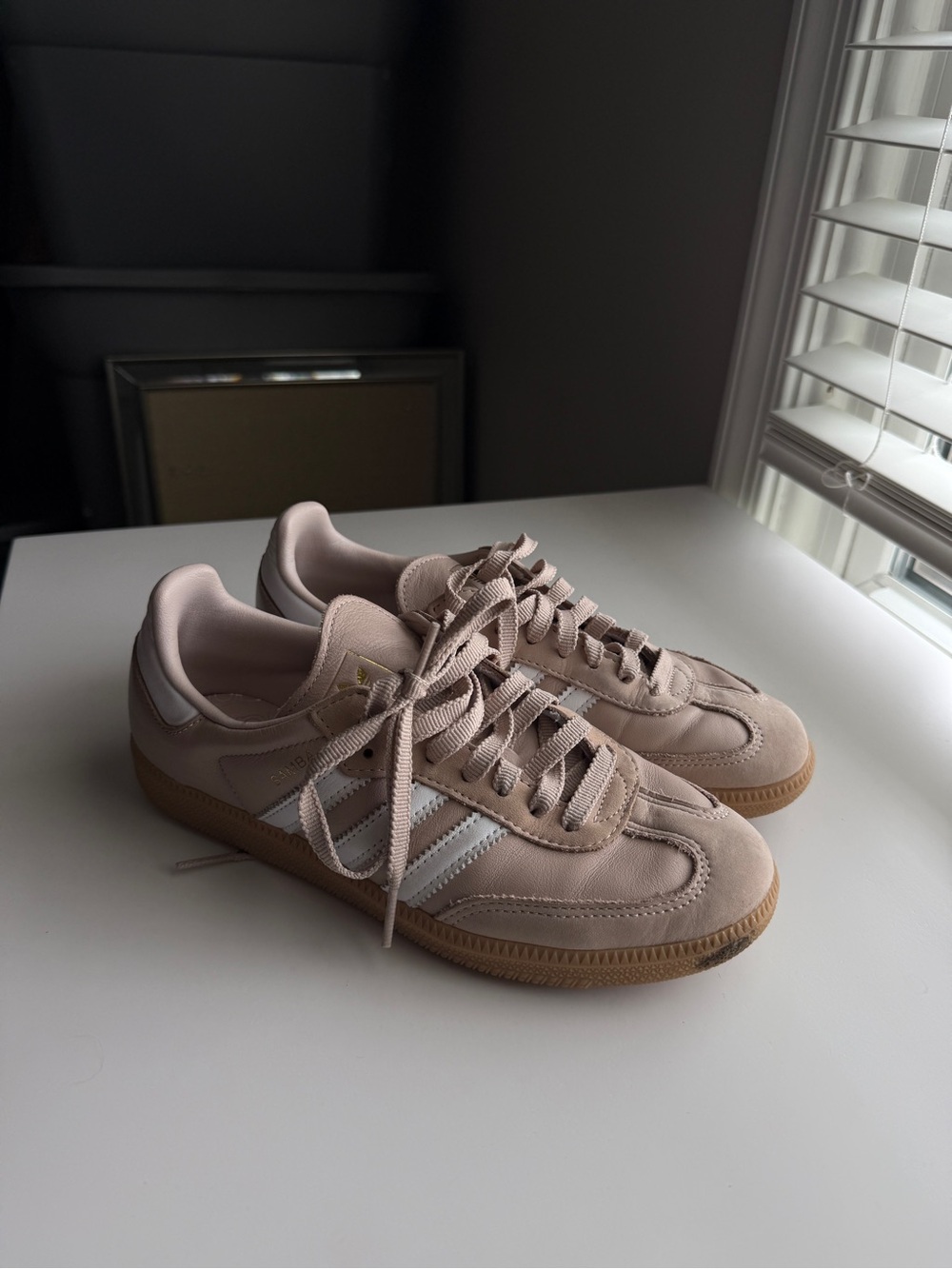 adidas Originals Women’s Pale Pink Suede Sneakers with Gum Sole